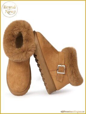 Faux Suede Ankle Mini Boots Women Warm Faux Fur Lined Winter Snow Boots